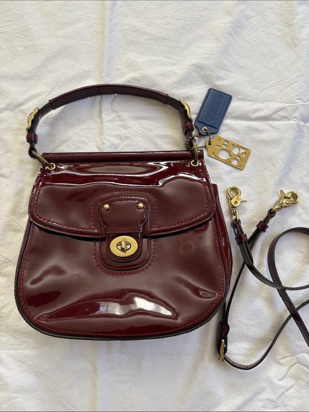 Coach Willis Top Handle Handbag in Crimson Red Patent Leather